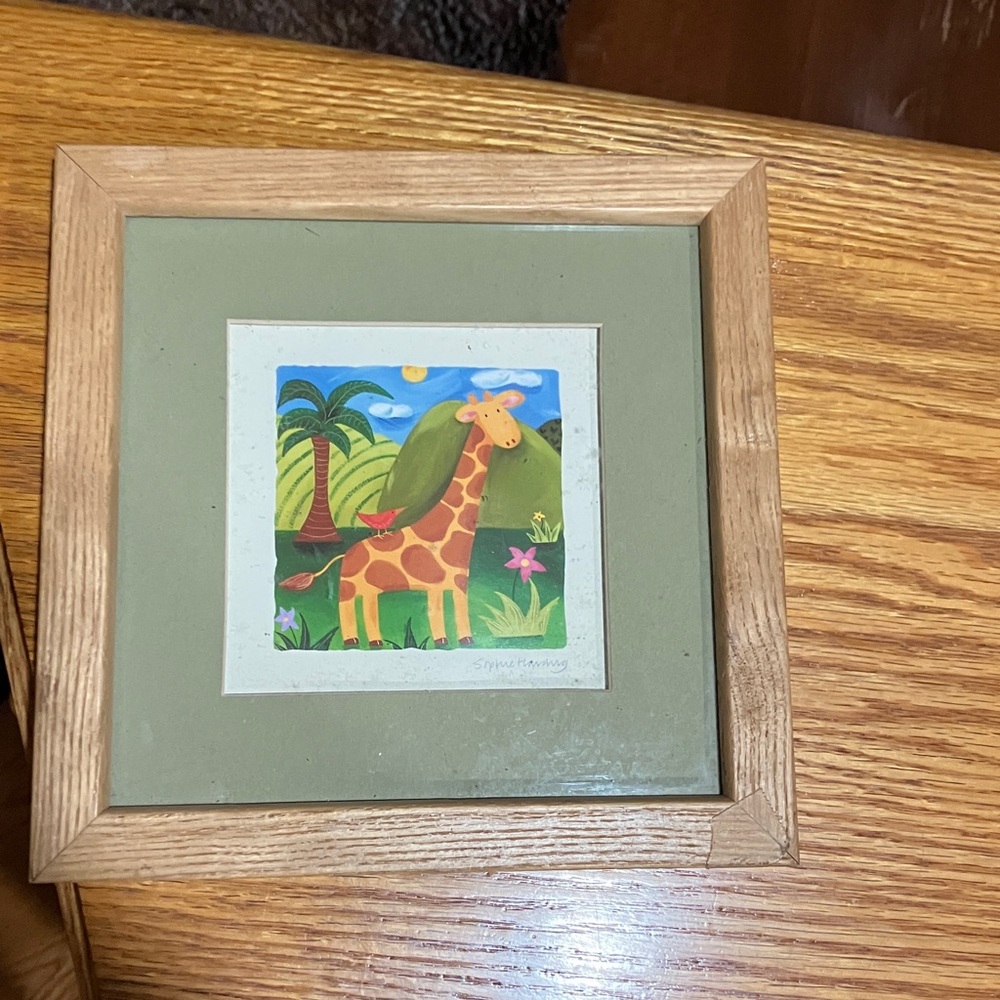 Colorful Giraffe Art Print in Wooden Frame